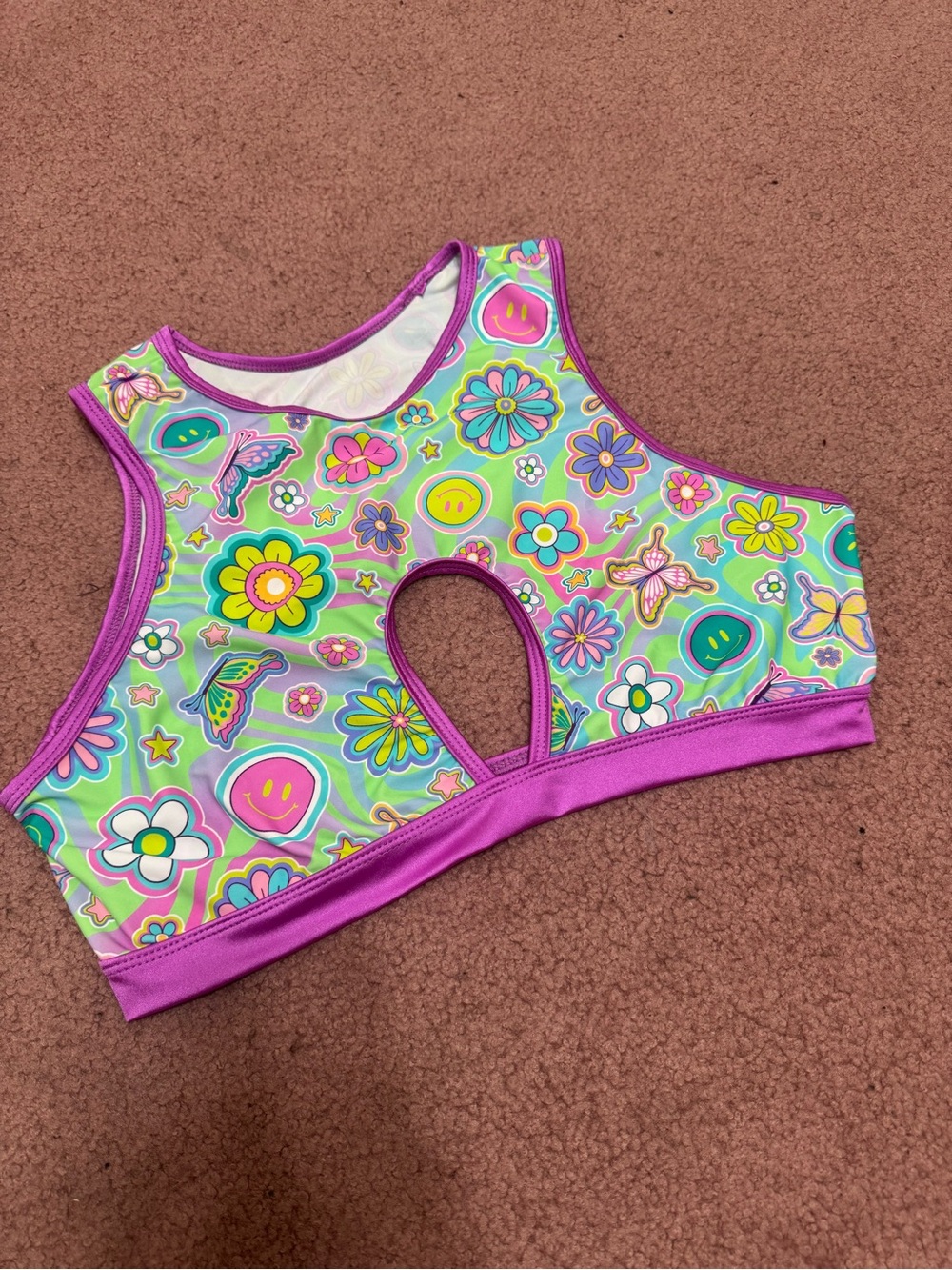 New 2x crop top daisy festival rave 60s edc trippy hippie smiley face shirt